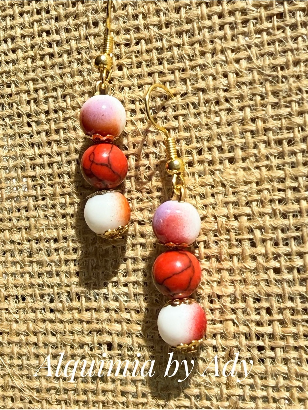 Summer Pink Red White Beaded Dangle Earrings